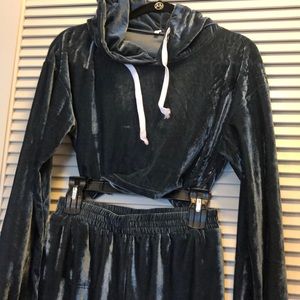 Light blue/grey Velour Tracksuit Pants/Hoodie Set